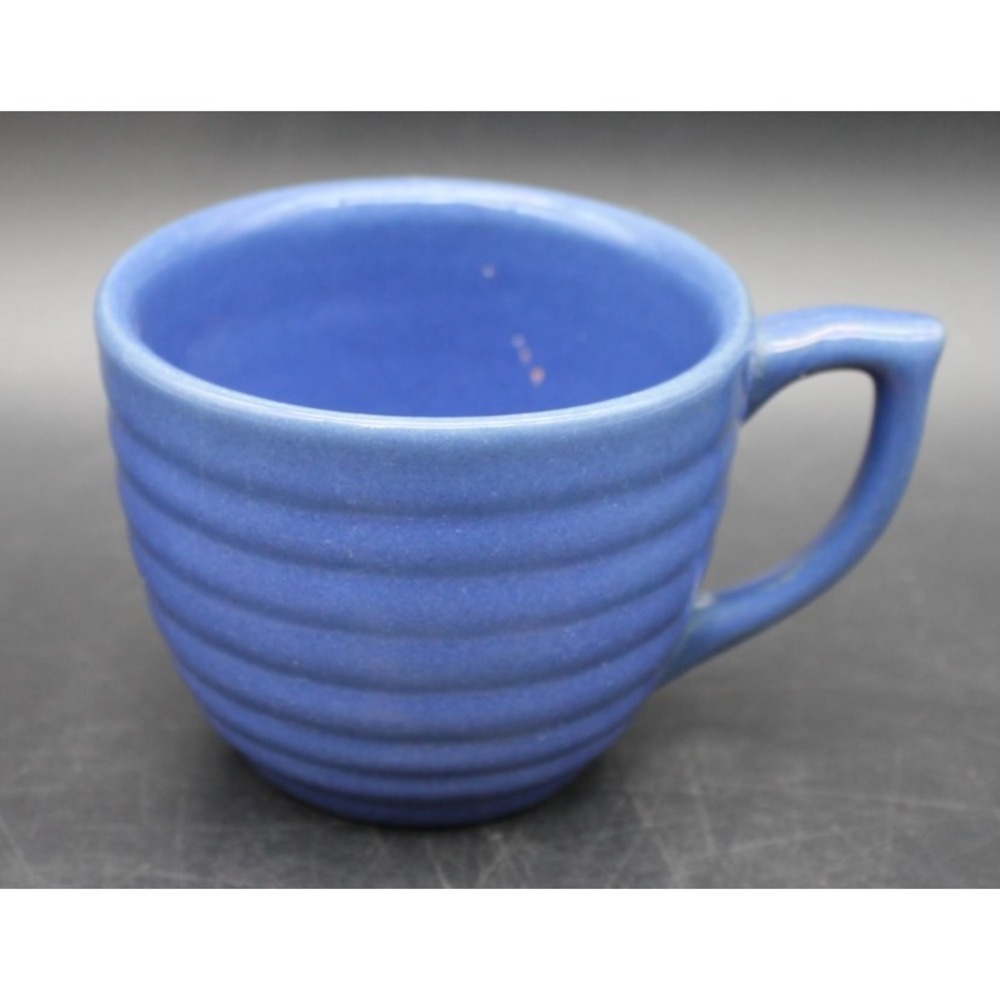 Bauer Pottery Blue Ringware Coffee Mug Vintage California Ceramic 3in Mug